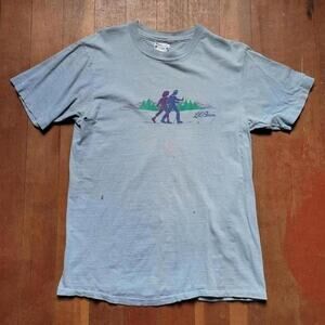 Vtg 80s L.L. BEAN Hikers Nature Art Graphic Outdoors Gorp Tee Shirt Med USA